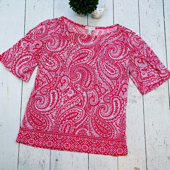 Susan Graver Tops - Susan Graver Pink and White Tunic with Open Sleeve